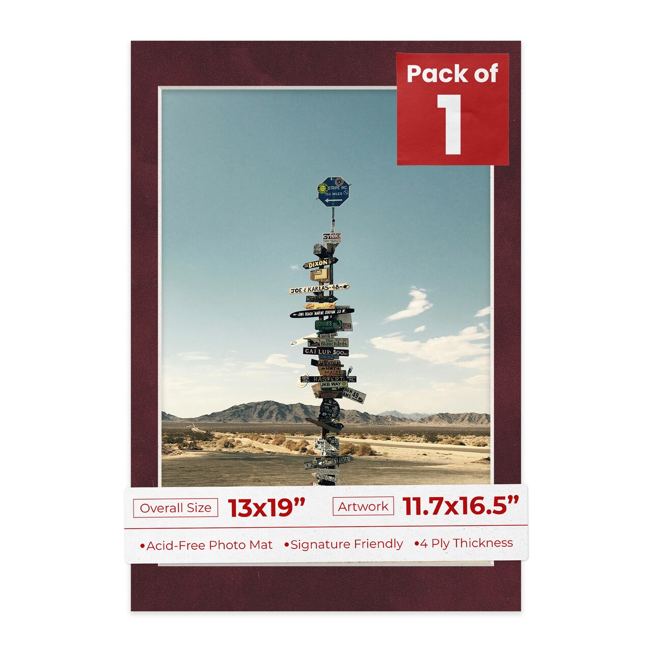 Dark Red Suede Mat Board for 13x19 Frames - Fits 11.7x16.5 Photos